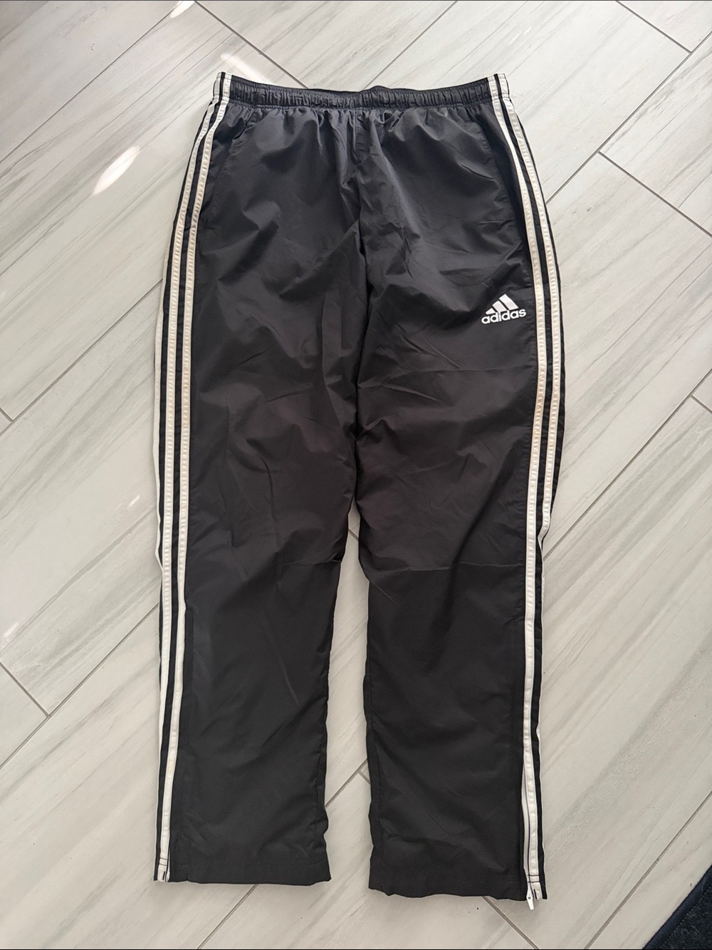 adidas Black Athletic Pants with White Side Stripes and Zippers Climalite Size L